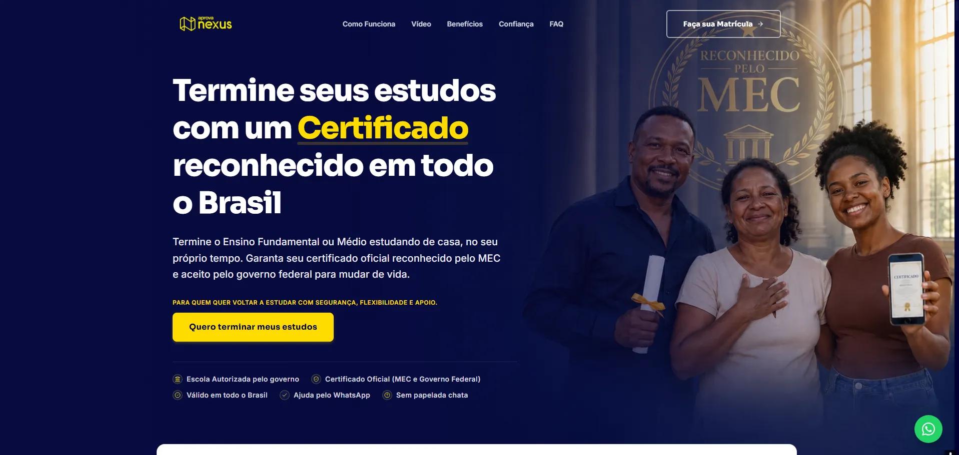 Interface do projeto Aprova Nexus — EJA