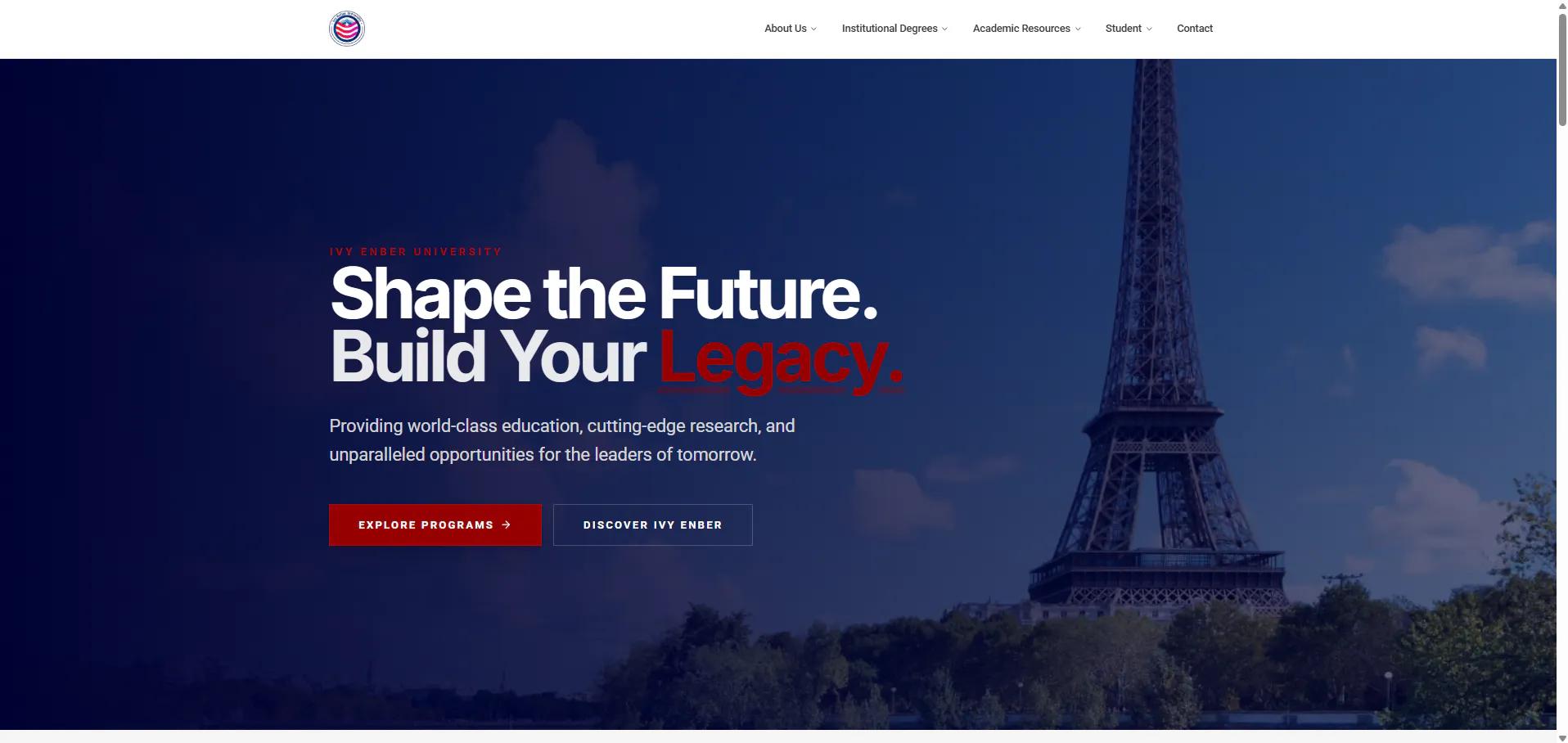 Interface do projeto Ivy Enber University — France